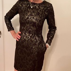 Steven Alan brocade dress - long sleeve, dark brown and gold pattern